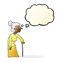 cartoon old woman with thought bubble