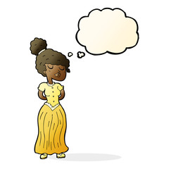 cartoon pretty victorian woman with thought bubble