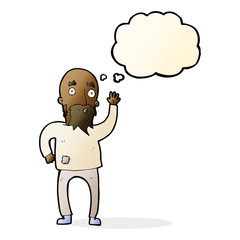 cartoon bearded man waving with thought bubble
