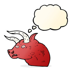 cartoon angry bull head with thought bubble