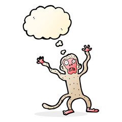 cartoon frightened monkey with thought bubble