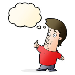 cartoon man giving thumbs up sign with thought bubble