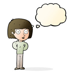 cartoon staring woman with thought bubble