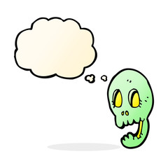 funny cartoon skull with thought bubble