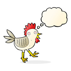 funny cartoon chicken with thought bubble
