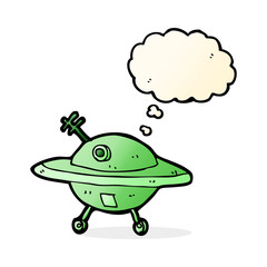cartoon flying saucer with thought bubble