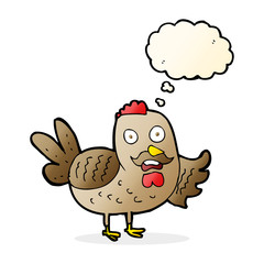 cartoon old rooster with thought bubble