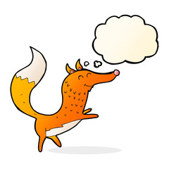 cartoon happy fox with thought bubble