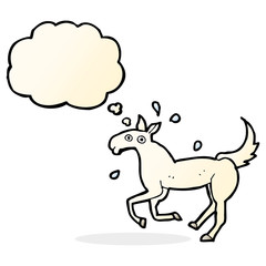 cartoon horse sweating with thought bubble