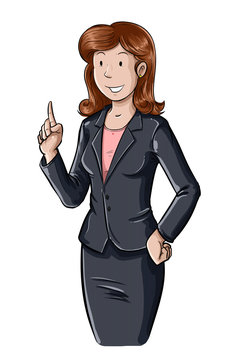Ilustraci&oacute;n de mujer profesionista en uniforme explicando temas sobre sobre fondo blanco