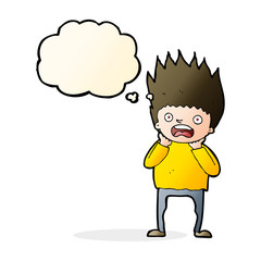 cartoon man panicking with thought bubble