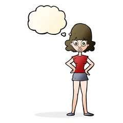 cartoon surprised woman with thought bubble