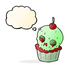 cartoon halloween cup cake with thought bubble