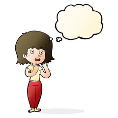 cartoon shocked woman with thought bubble
