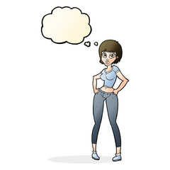 cartoon pretty woman with thought bubble