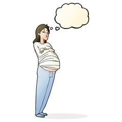cartoon pregnant woman with thought bubble