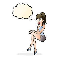 cartoon pretty woman with thought bubble