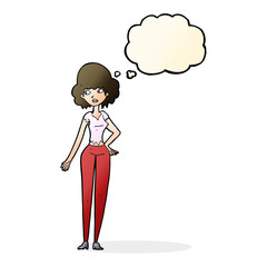 cartoon pretty woman with thought bubble