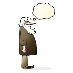 cartoon bearded old man with thought bubble