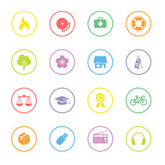 Colorful simple flat icon set 6 with circle frame - for web design, user interface (ui), infographic and mobile application