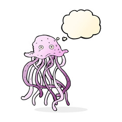 cartoon octopus with thought bubble