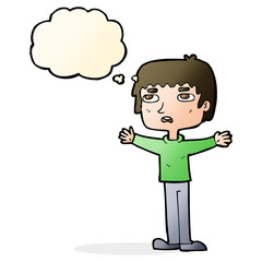 cartoon nervous man with thought bubble
