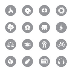 web icon set 6 on gray circle for web design, user interface (UI), infographic and mobile application (apps)