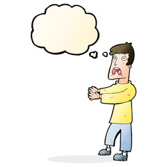 cartoon terrified man with thought bubble