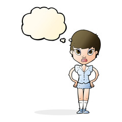 cartoon annoyed girl with thought bubble