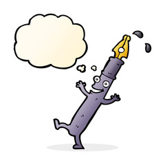 cartoon pen character with thought bubble