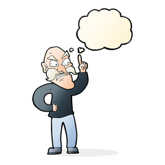cartoon old man laying down rules with thought bubble