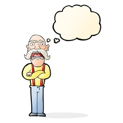 cartoon shocked old man with thought bubble