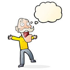 cartoon shocked old man with thought bubble