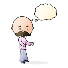 cartoon man with mustache with thought bubble