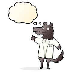 cartoon wolf businessman with thought bubble