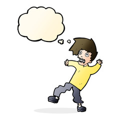 Fototapeta premium cartoon terrified man with thought bubble