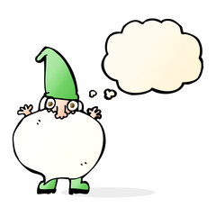 cartoon tiny santa with thought bubble