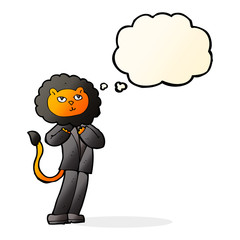 cartoon lion businessman with thought bubble