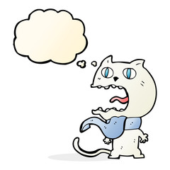 cartoon frightened cat with thought bubble