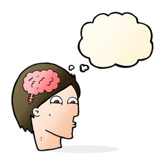 cartoon head with brain symbol with thought bubble