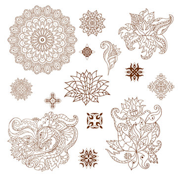 Henna tattoo doodle vector elements