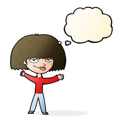 cartoon smug woman with thought bubble