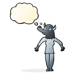 cartoon werewolf woman with thought bubble