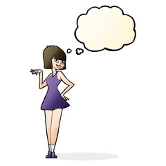 cartoon pretty woman with thought bubble