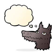 cartoon wolf head with thought bubble