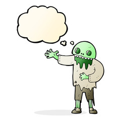 cartoon spooky zombie with thought bubble