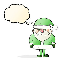 cartoon santa claus with thought bubble