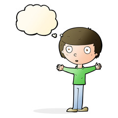 cartoon surprised man with thought bubble