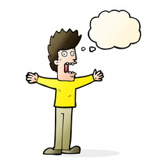 cartoon terrified man with thought bubble
