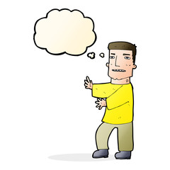 cartoon man gesturing with thought bubble